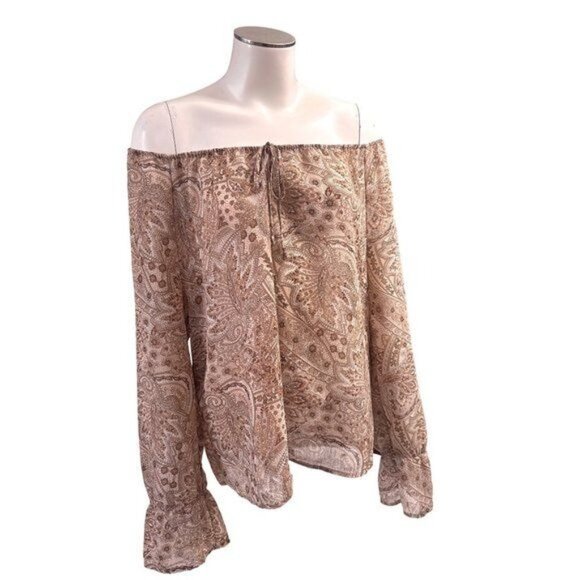 Apostrophe All Polyester Brown Hues Long Sleeve Bell Cut Cuffs Blouse Size 8 - Picture 4 of 9